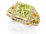 Yellow gold Fancy Yellow Princess Cut Diamond Halo Ring with Split Shank and Bezel Accents and Four-Prong Setting_1