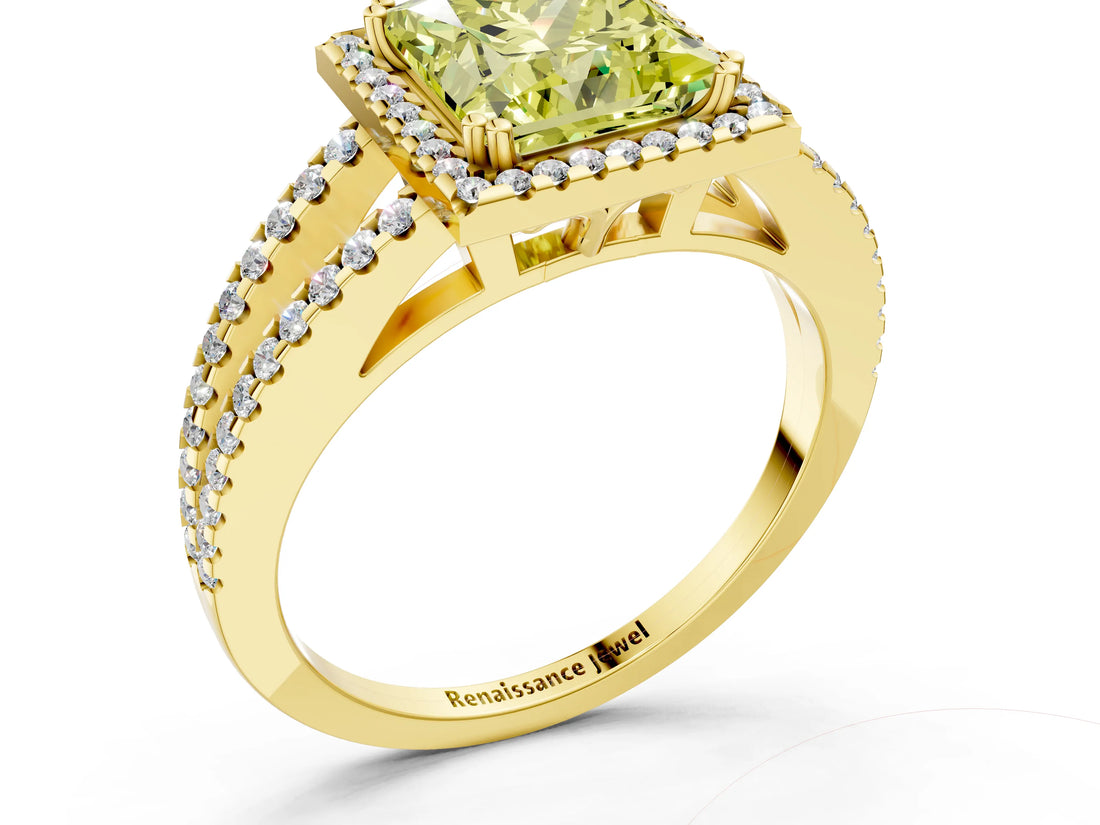Yellow gold Fancy Yellow Princess Cut Diamond Halo Split Shank Engagement Ring_39