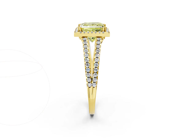 Yellow gold Fancy Yellow Princess Cut Diamond Halo Split Shank Engagement Ring