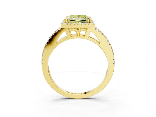 Yellow gold Fancy Yellow Princess Cut Diamond Halo Split Shank Engagement Ring