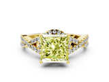 Yellow gold Fancy Yellow Princess Cut Diamond  Halo Twist Band Solitaire Prong Setting Ring_36