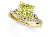 Yellow gold Fancy Yellow Princess Cut Diamond  Halo Twist Band Solitaire Prong Setting Ring_37