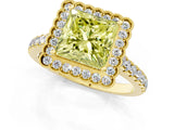 Yellow gold Fancy Yellow Princess  Cut Diamond Milgrain Floral Halo Engagement Ring with Pavé Band_16