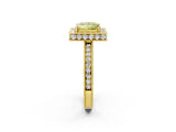 Yellow gold Fancy Yellow Princess Cut Diamond Milgrain Halo Engagement Ring with Round Pavé Band and Prong Setting_18