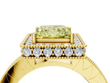 Yellow gold Fancy Yellow Princess Cut Diamond Milgrain Halo Engagement Ring with Round Pavé Band and Prong Setting_20