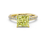 Yellow gold Fancy Yellow Princess  Cut Diamond Pavé Band Ring with Four-Prong Setting