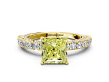 Yellow gold Fancy Yellow Princess Cut Diamond Pavé Band Solitaire Ring with Prong Setting_22