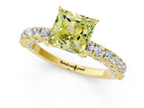 Yellow gold Fancy Yellow Princess Cut Diamond Pavé Band Solitaire Ring with Prong Setting_23
