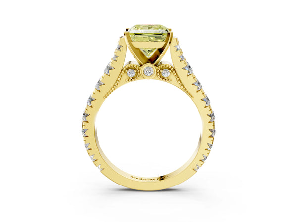 Yellow gold Fancy Yellow Princess Cut Diamond Classic Solitaire Ring with Pavé Band and Four-Prong Setting