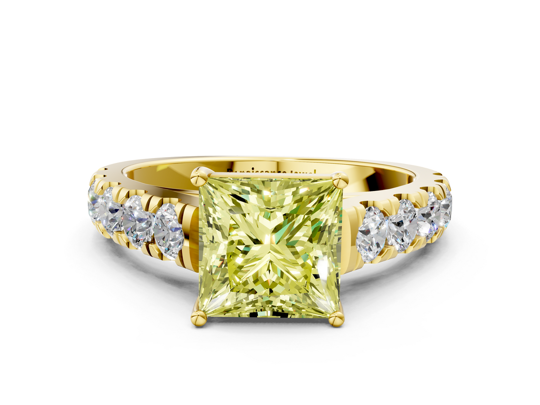 Yellow gold Fancy Yellow Princess  Cut Diamond Pavé Band Solitaire with Four-Prong Setting_3