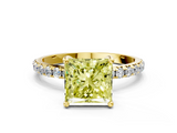 Yellow gold Fancy Yellow Princess  Cut Diamond Pavé Band Solitaire with Four-Prong Setting_3