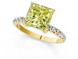 Yellow gold Fancy Yellow Princess  Cut Diamond Pavé Band Solitaire with Four-Prong Setting_4