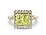 Yellow gold Fancy Yellow Princess Cut Diamond Pavé Halo Ring with Four-Prong Setting_17