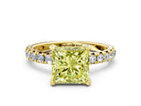 Yellow gold Fancy Yellow Princess Cut Diamond Pavé Solitaire Ring with Round Band and Prong Setting_12