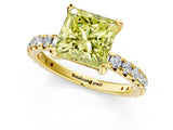 Yellow gold Fancy Yellow Princess Cut Diamond Pavé Solitaire Ring with Round Band and Prong Setting_13