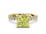 Yellow gold Fancy Yellow Princess Cut Diamond Pavé Solitaire Ring with Round Band and Prong Setting_24