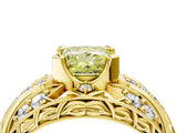 Yellow gold Fancy Yellow Princess Cut Diamond Pave Art Deco Split Shank Ring with Four-Prong Setting_4
