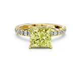 Yellow gold Fancy Yellow Princess Cut Diamond Pave Band Solitaire Ring with Four-Prong Setting_17