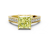 Yellow gold Fancy Yellow Princess  Cut Diamond Pave Band with Four-Prong Setting