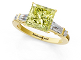 Yellow gold Fancy Yellow Princess  Cut Diamond Ring with Baguette Side Stones, Channel Set Band, and Four-Prong Setting_1