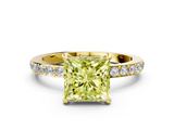 Yellow gold Fancy Yellow Princess  Cut Diamond Ring with Pavé Band and Four-Prong Setting