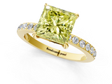 Yellow gold Fancy Yellow Princess  Cut Diamond Ring with Pavé Band and Four-Prong Setting_1