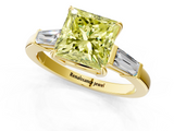 Yellow gold Fancy Yellow Princess  Cut Diamond Ring with Tapered Baguette Side Stones in Four-Prong Setting_1