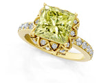 Yellow gold Fancy Yellow Princess Cut Diamond Scalloped Halo Engagement Ring with Round Shared Prong Band_13