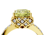 Yellow gold Fancy Yellow Princess Cut Diamond Scalloped Halo Engagement Ring with Round Shared Prong Band_16