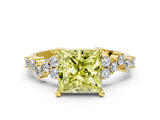 Yellow gold Fancy Yellow Princess Cut Diamond Scattered Round Accent Ring with Prong Setting_12
