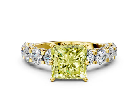 Yellow gold Fancy Yellow Princess Cut Diamond Side Stone Engagement Ring with Four-Prong Setting_24
