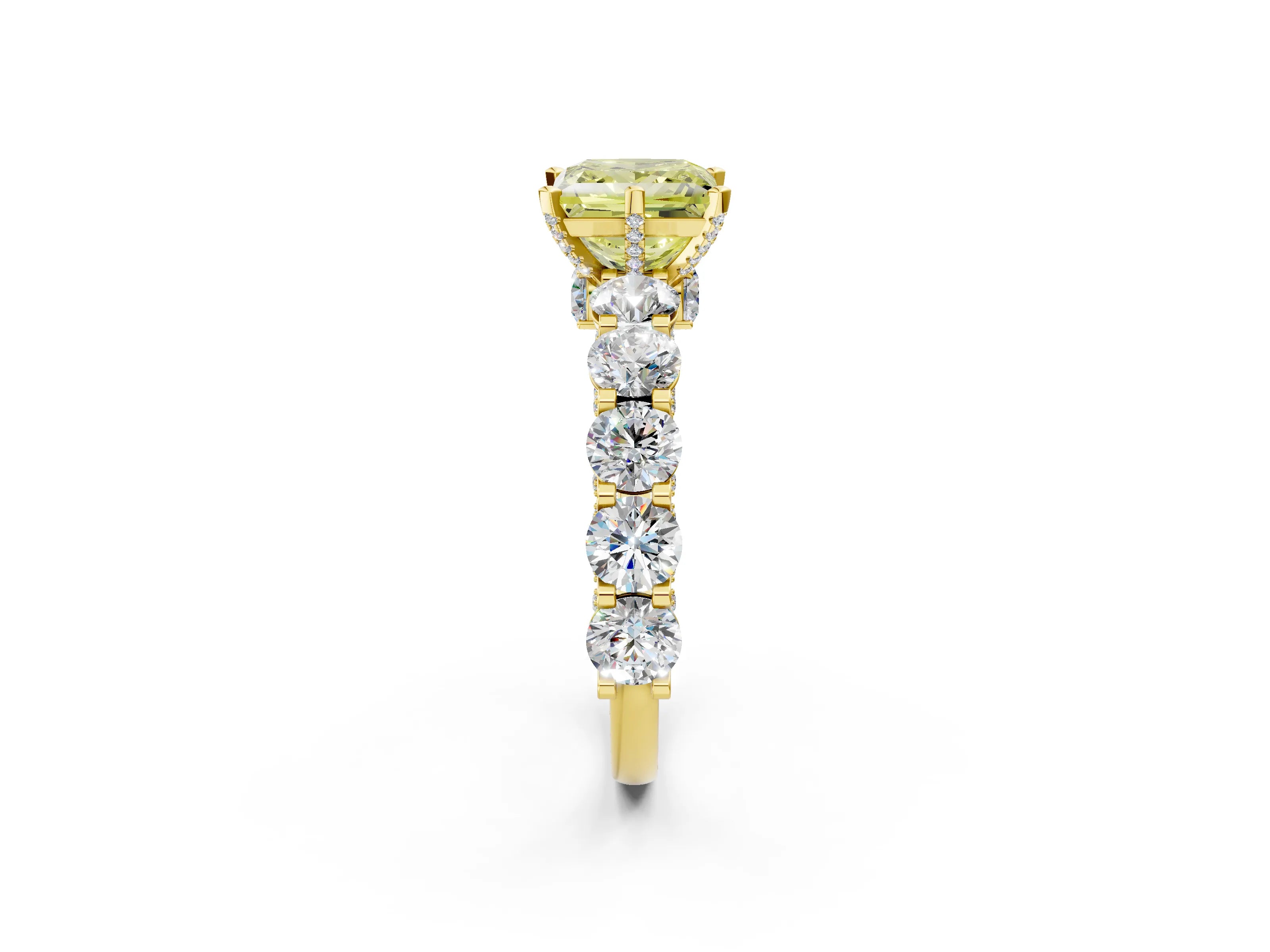 Yellow gold Fancy Yellow Princess Cut Diamond Side Stone Engagement Ring with Four-Prong Setting_26