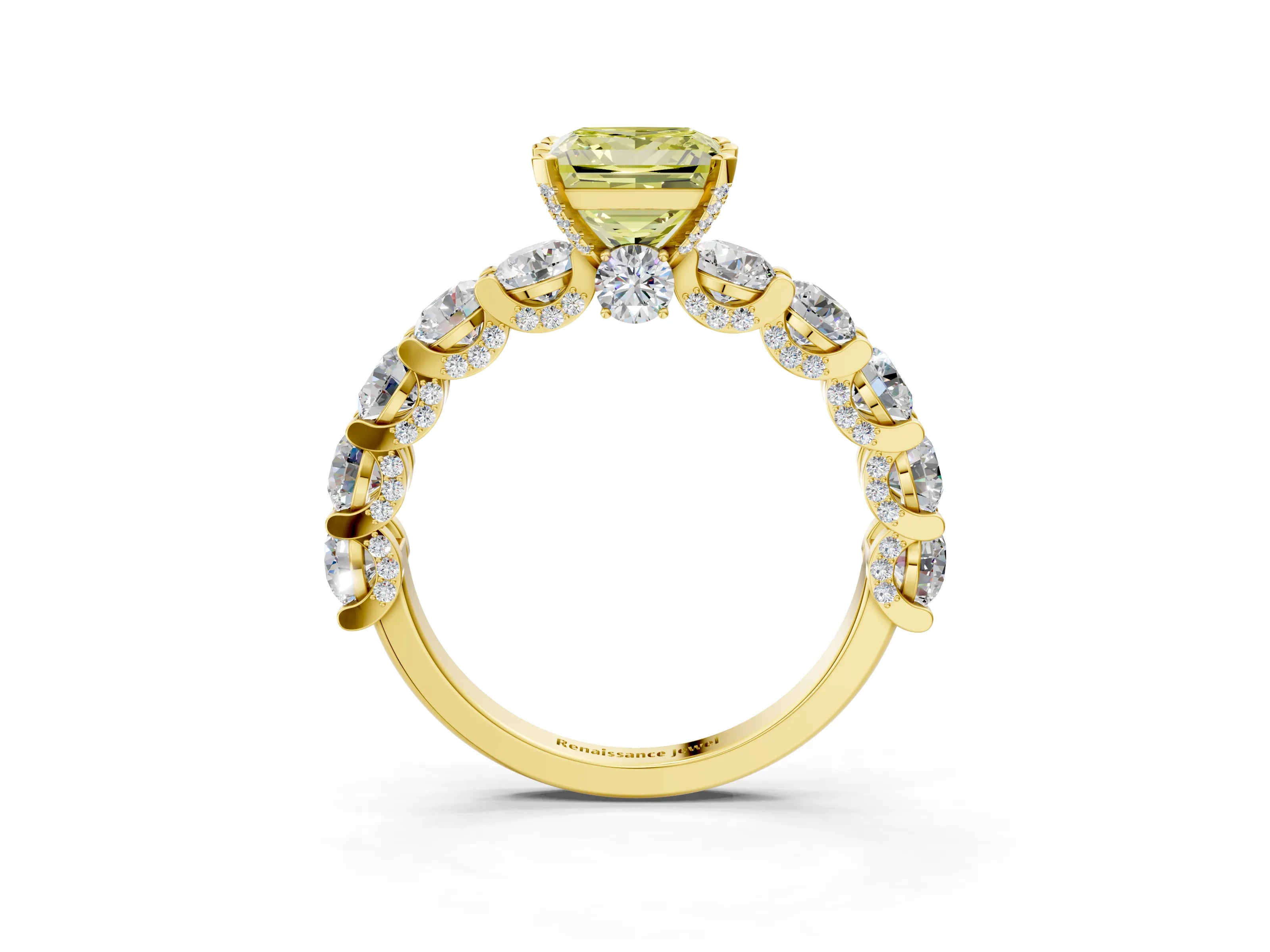 Yellow gold Fancy Yellow Princess Cut Diamond Side Stone Engagement Ring with Four-Prong Setting_27