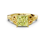 Yellow gold Fancy Yellow Princess Cut Diamond Solitaire Celtic Knot Ring with Four-Prong Setting_37
