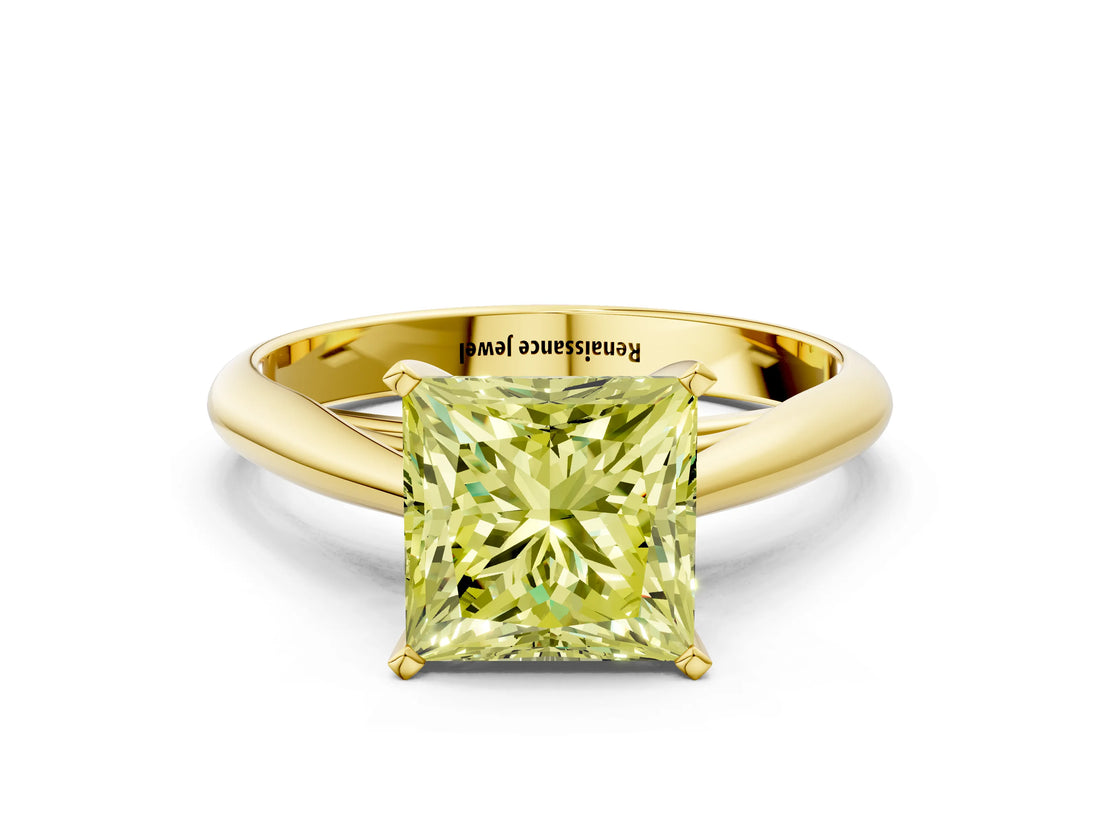 Yellow gold Fancy Yellow Princess Cut Diamond Solitaire Engagement Ring with Cathedral Setting and Four-Prong Mount_20