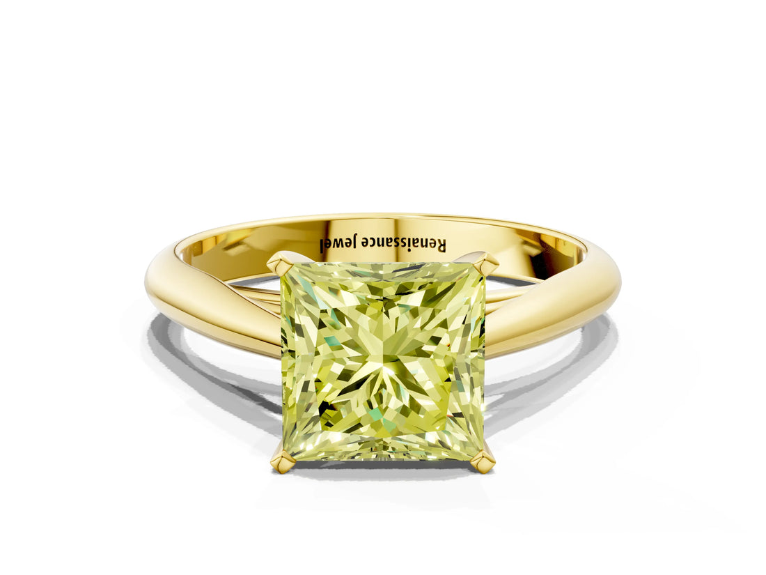 Yellow gold Fancy Yellow Princess Cut Diamond Solitaire Engagement Ring with Cathedral Setting and Four-Prong Mount_66