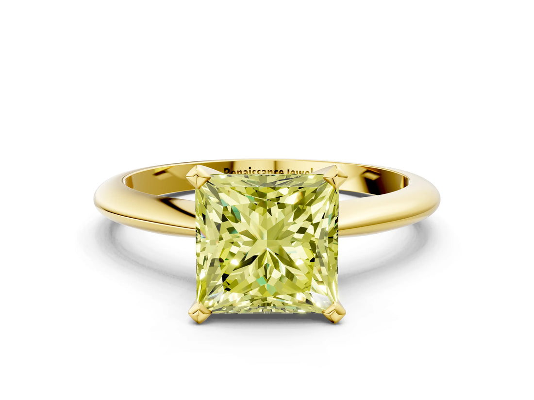 Yellow gold Fancy Yellow Princess Cut Diamond Solitaire Engagement Ring with Classic Band and Four-Prong Setting_17