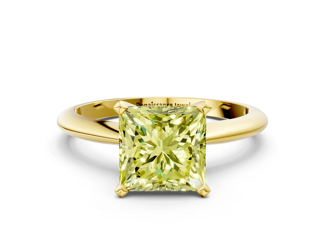 Yellow gold Fancy Yellow Princess Cut Diamond Solitaire Engagement Ring with Classic Band and Four-Prong Setting_36