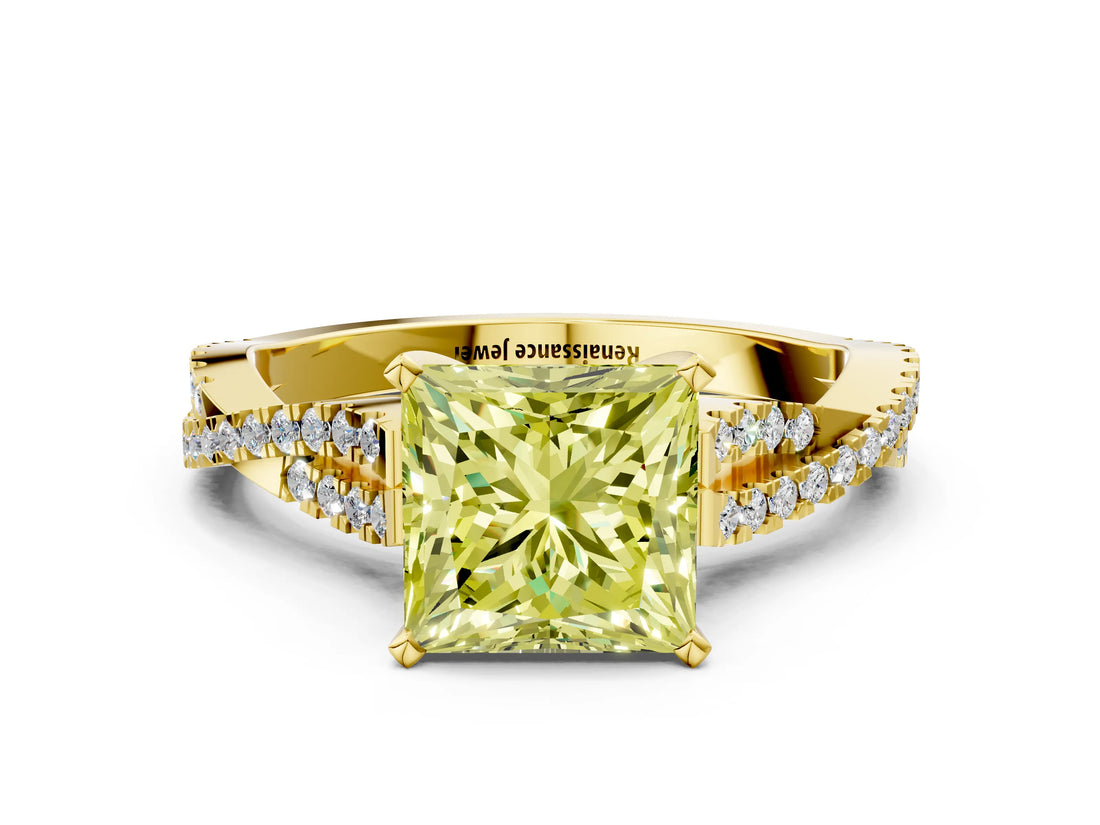Yellow gold Fancy Yellow Princess Cut Diamond Solitaire Engagement Ring with Twisted Pavé Band and Four-Prong Setting_32