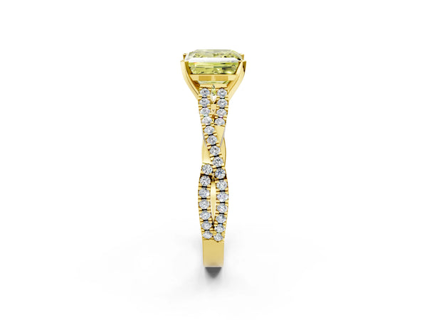 Yellow Gold Princess Cut Twisted Pave Engagement Ring Setting for Fancy Yellow Center