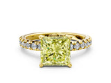 Yellow gold Fancy Yellow Princess Cut Diamond Solitaire Pavé Engagement Ring with Round Band and Prong Setting_12