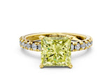 Yellow gold Fancy Yellow Princess Cut Diamond Solitaire Pavé Engagement Ring with Round Band and Prong Setting_72