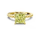 Yellow gold Fancy Yellow Princess Cut Diamond Solitaire Ring with Beaded Band and Prong Setting_23