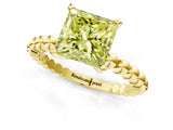 Yellow gold Fancy Yellow Princess Cut Diamond Solitaire Ring with Beaded Band and Prong Setting_24