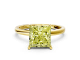Yellow gold Fancy Yellow Princess Cut Diamond Solitaire Ring with Classic Band and Four-Prong Setting