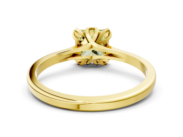 Yellow gold Fancy Yellow Princess Cut Diamond Solitaire Ring with Flower Prong Setting and Classic Band