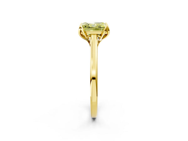 Yellow gold Fancy Yellow Princess Cut Diamond Solitaire Ring with Flower Prong Setting and Classic Band