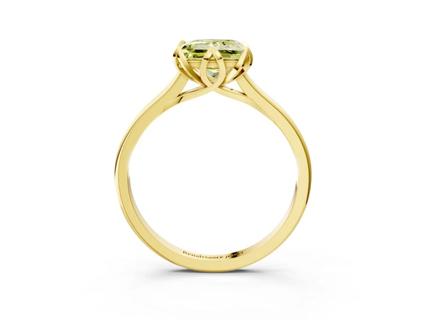 Yellow gold Fancy Yellow Princess Cut Diamond Solitaire Ring with Flower Prong Setting and Classic Band