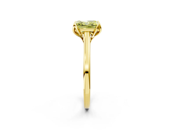Yellow gold Fancy Yellow Princess Cut Diamond Solitaire Ring with Flower Prong Setting and Classic Band