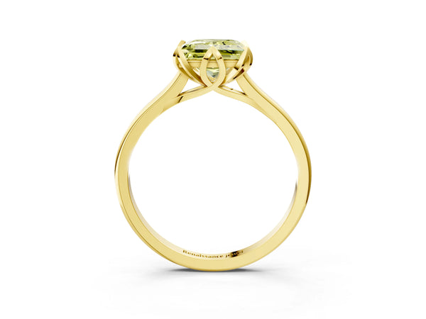 Yellow gold Fancy Yellow Princess Cut Diamond Solitaire Ring with Flower Prong Setting and Classic Band